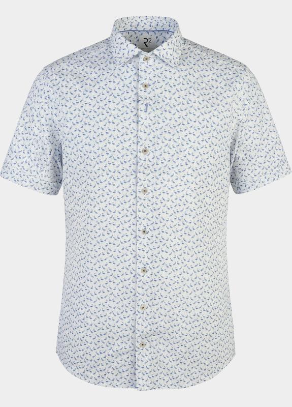 R2 Amsterdam Casual hemd korte mouw Blauw Blue flamingo seersucker shor 132.WSPSS.032/014