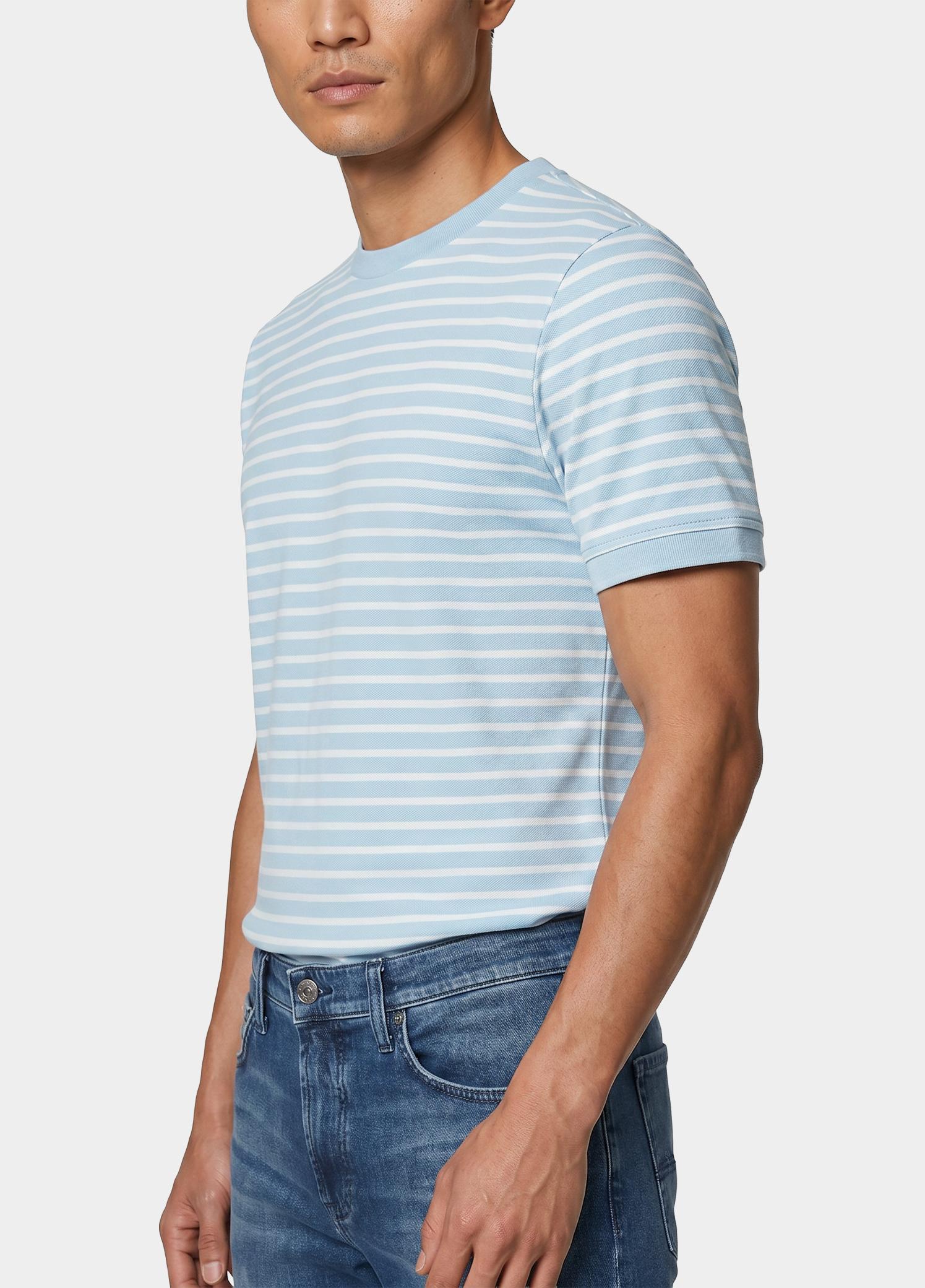 Marco Manzini T-shirt heren Blauw Isaac Stripe T-shirt Pique MMZ25108IS18/210 light blue