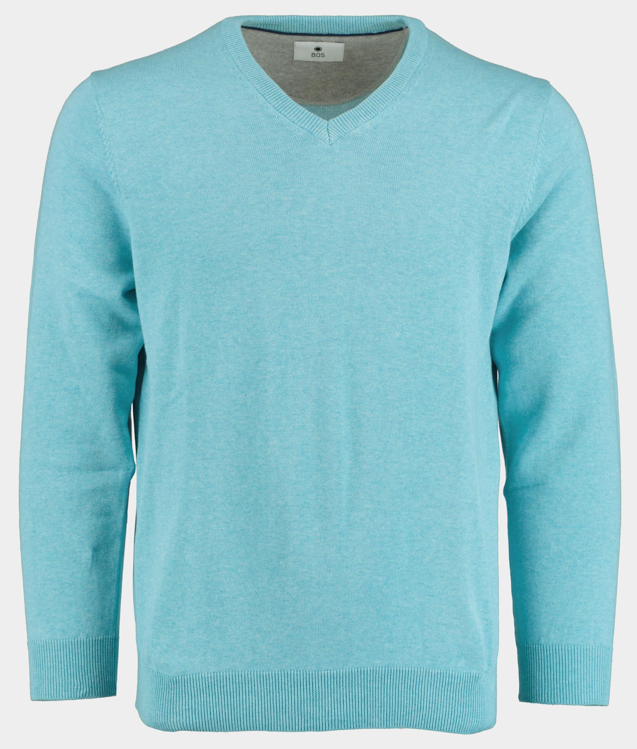 Bos Pullover heren Blauw Cotton Regular Fit aquablauw 518100CCT-13/965