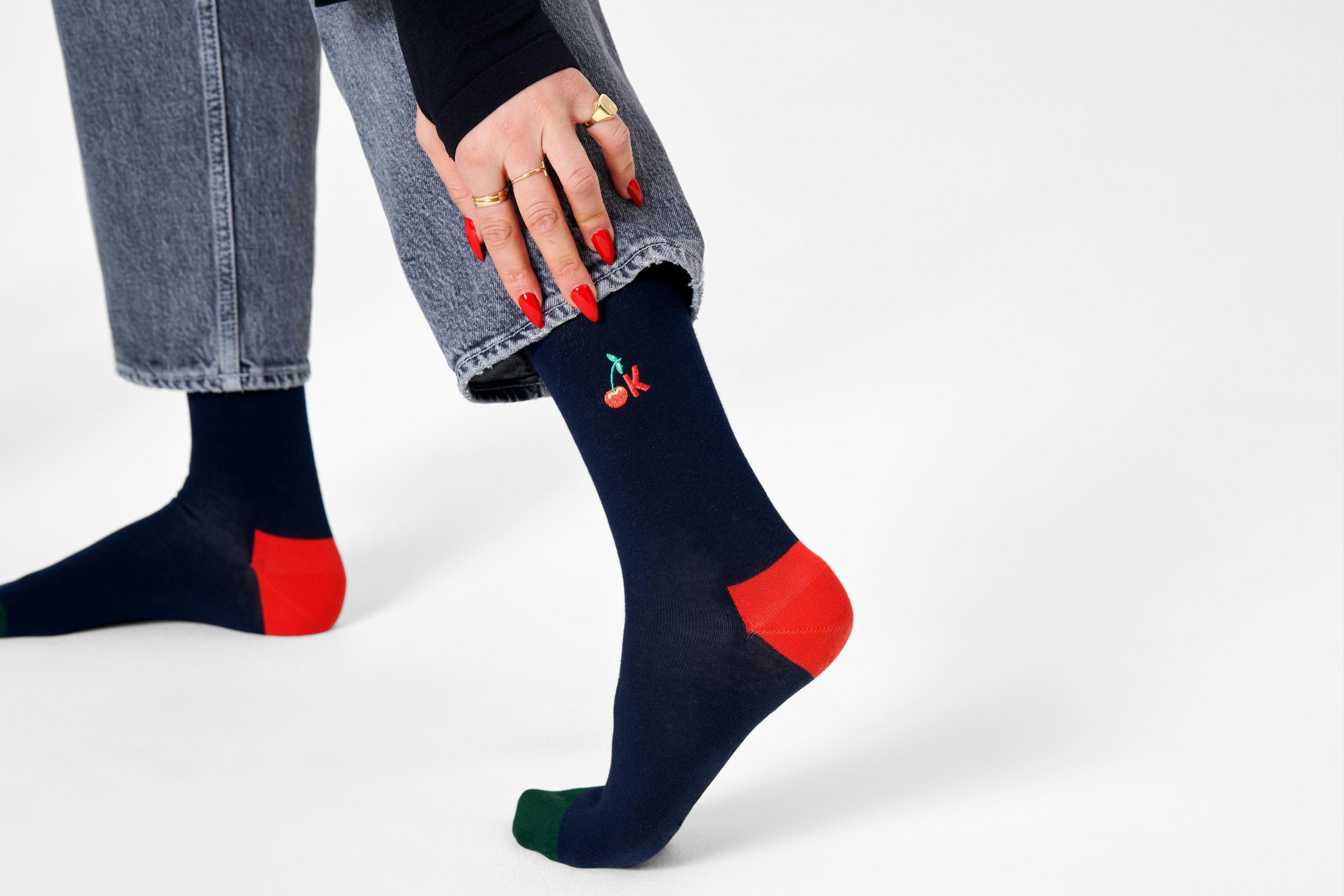 Happy Socks Sokken Blauw Embroidery Its Ok sokken BEIO01/6500