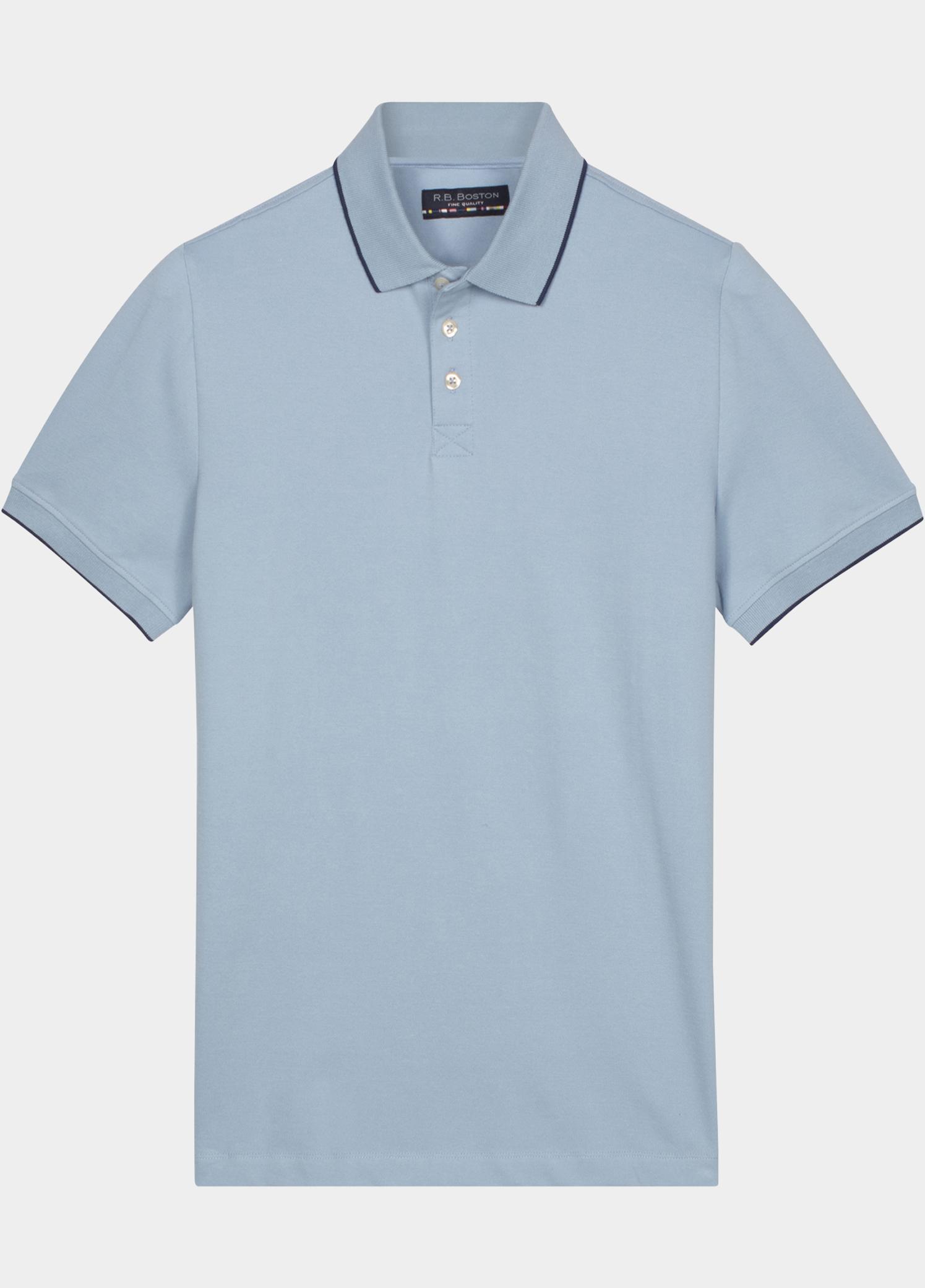R.B. Boston Polo heren Blauw Polo Shirt  Solid Oxford Piqu 615294-78/62
