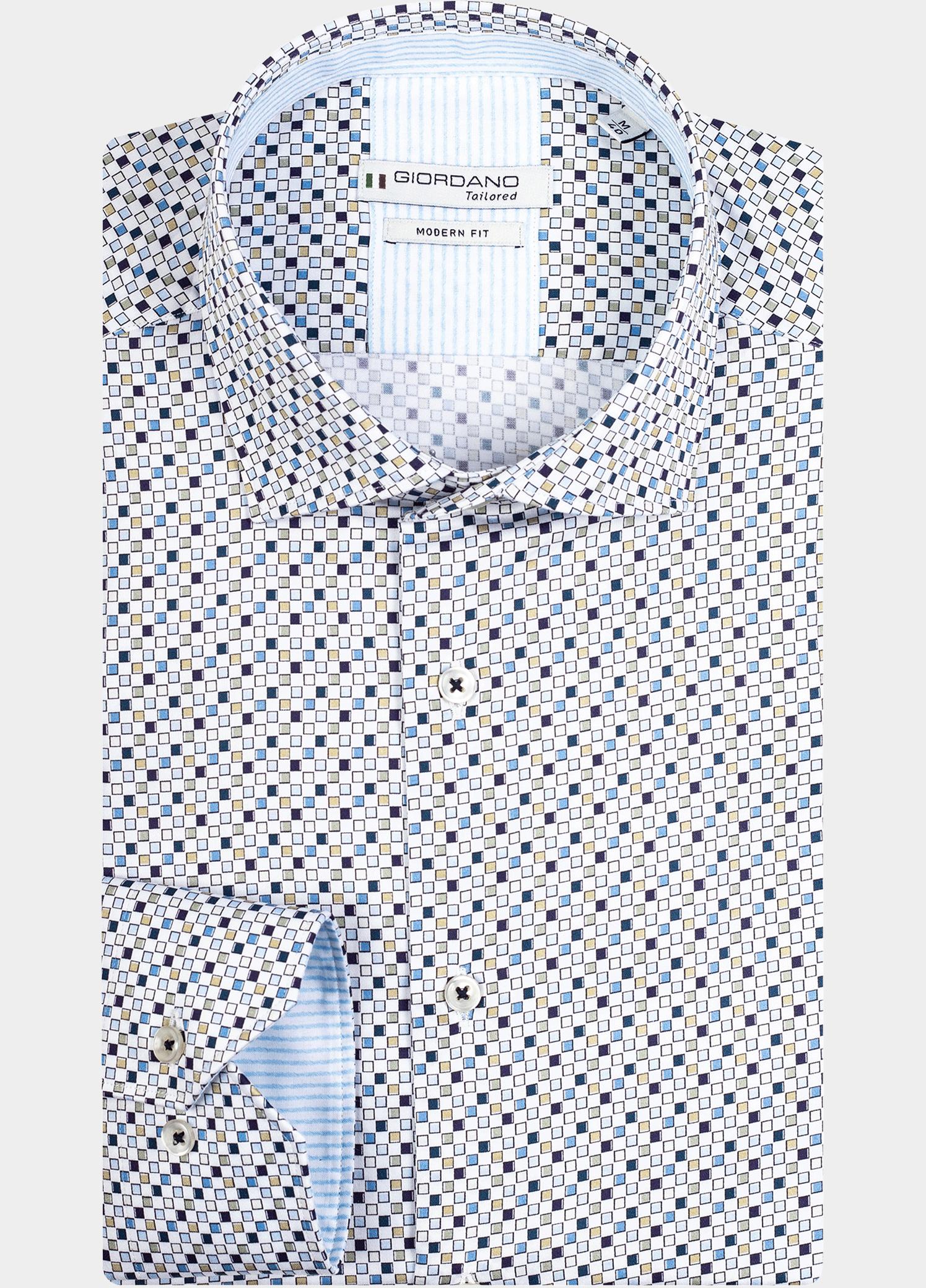 Giordano Overhemd heren Blauw Maggiore, LS Semi Cutaway Squ 417830/60