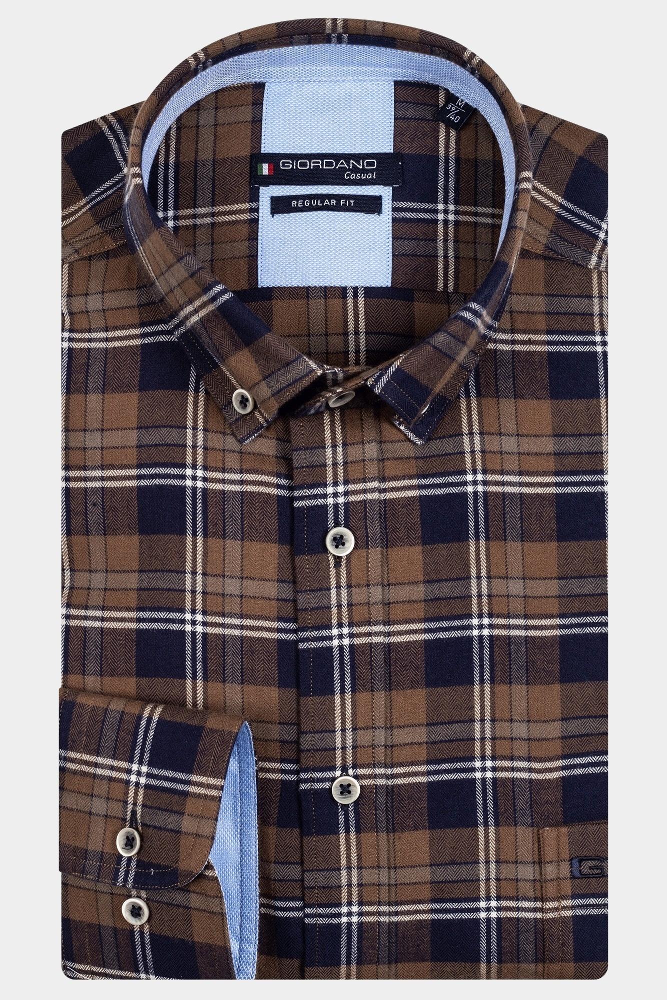 Giordano Casual hemd lange mouw Bruin Ivy, LS Button Down Herringbo 327303/80