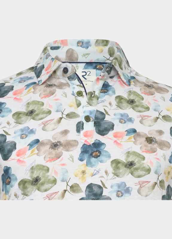 R2 Amsterdam Polo korte mouw Multi Multicolour Flower Cotton Lin 132.POLO.006/073