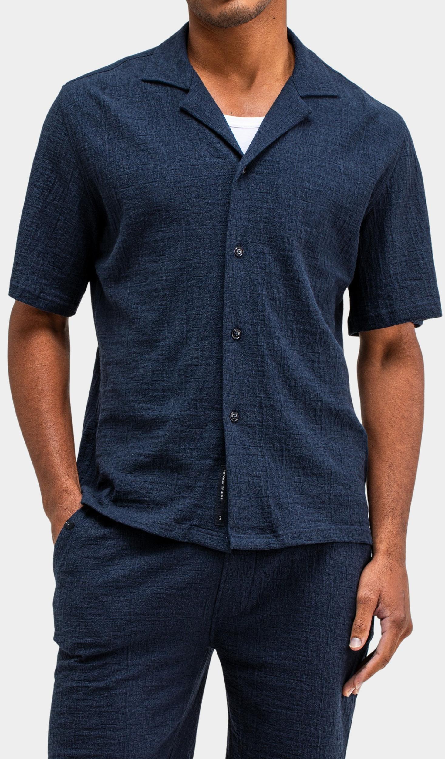 Butcher of Blue Casual hemd korte mouw Blauw Ripley Structure Shirt M2516020/890