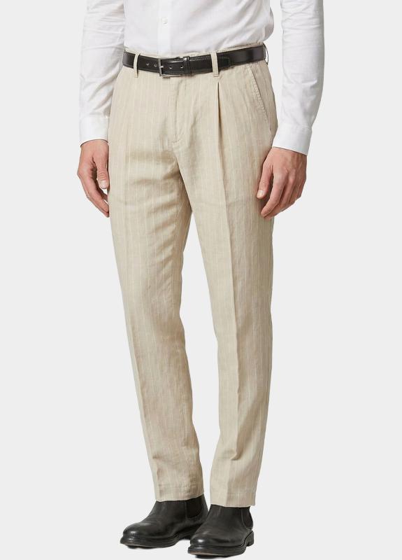 Bos Linnen Broek Beige Linnen broek met streep 5509.426/23A
