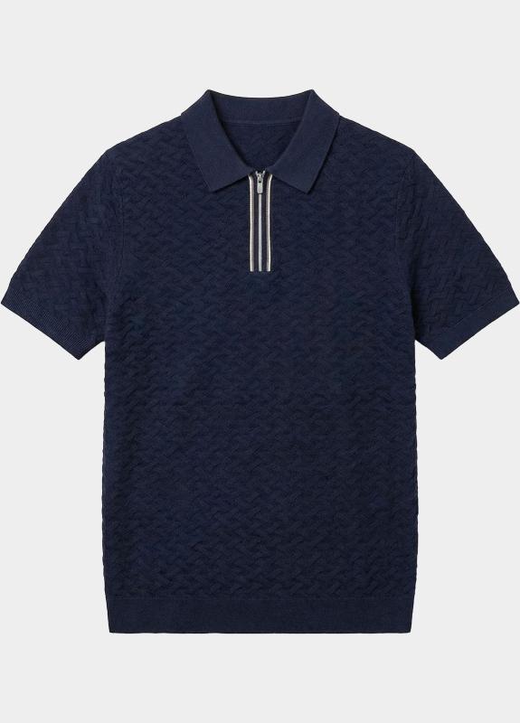 R2 Amsterdam Polo korte mouw Blauw Zipper Polo Short Sleeve Cott 132.POLO.018/010