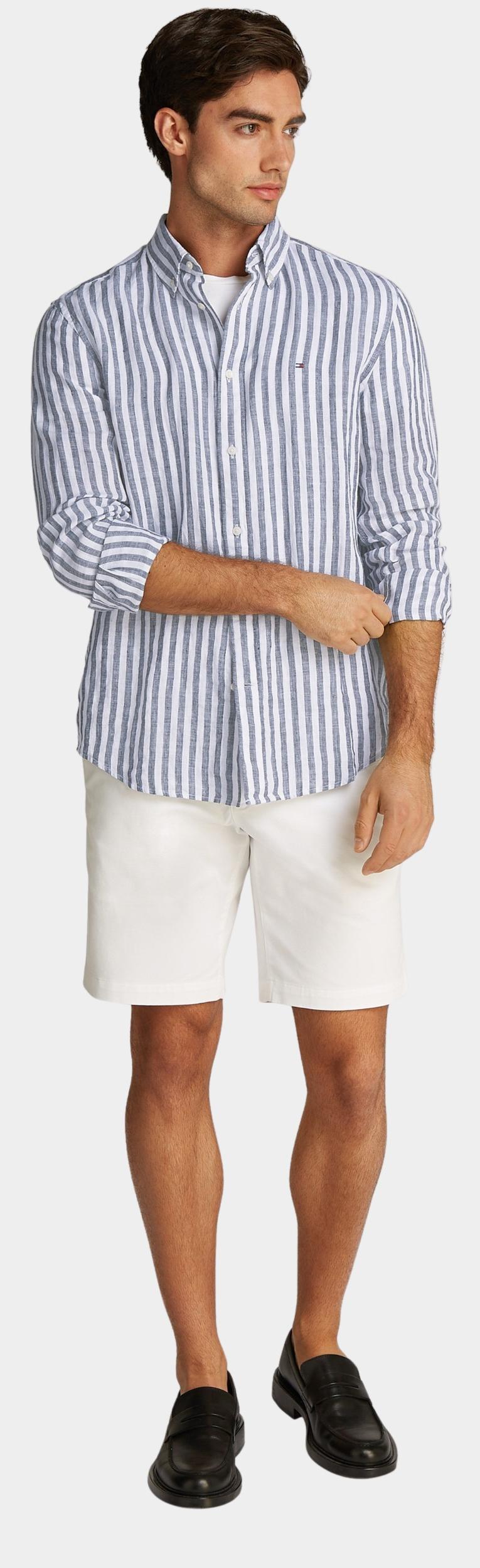 Tommy Hilfiger Casual hemd lange mouw Blauw Linen Essential Stripe RF Shir MW0MW38581/0A5