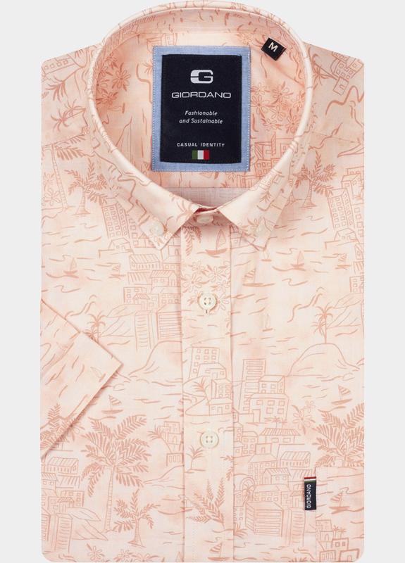 Giordano overhemd korte mouw heren Rood Alfa Short Sleeve Button Down 616044/30