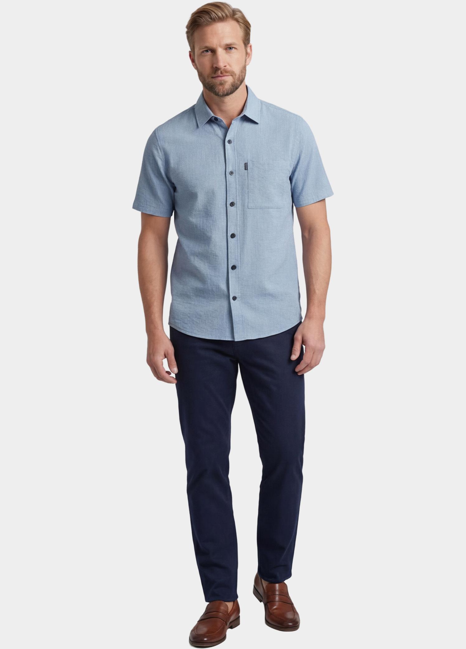 Giordano overhemd korte mouw heren Blauw Puglia Short Sleeve Shirt Tec 616005/61