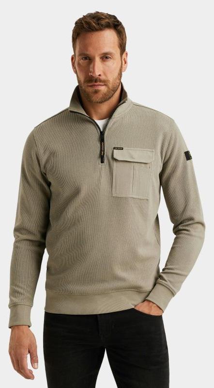 PME Legend Half Zip Groen Half zip collar knit look jer PSW2509457/8011