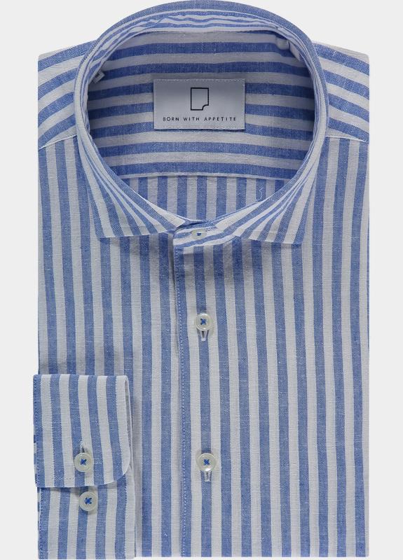 Born With Appetite Overhemd heren Blauw Avenue Li-co Ws Stripe Shirt BWA26107AV02/4005
