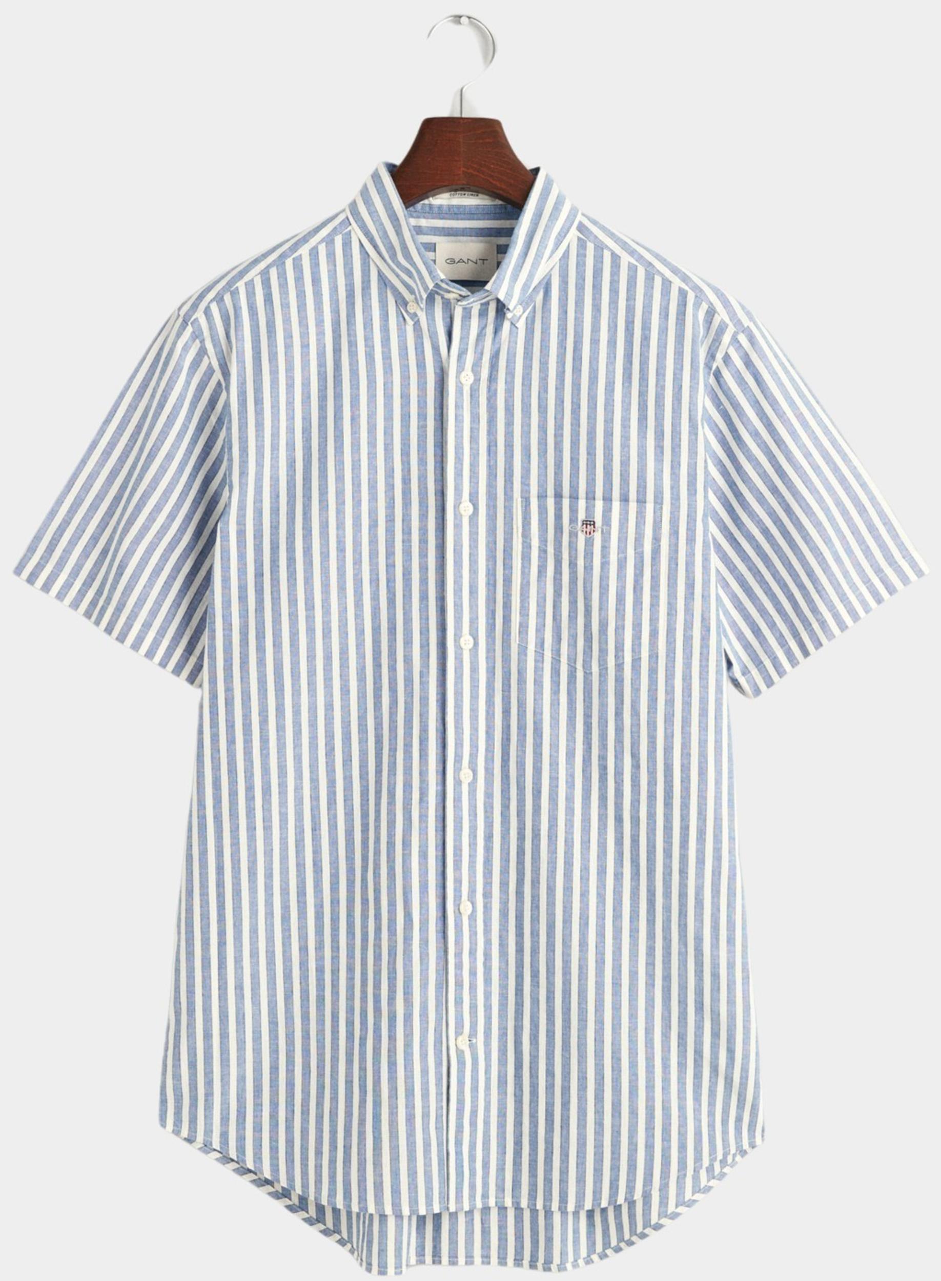Gant Casual hemd korte mouw Blauw Cotton Linen Stripe SS Shirt 3240061/407