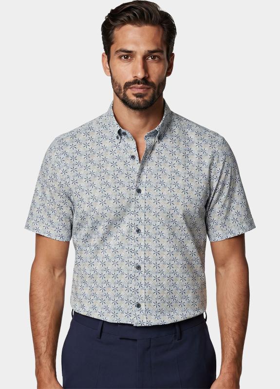 R.B. Boston overhemd korte mouw heren Blauw Marshall SS Button Down 616670/608