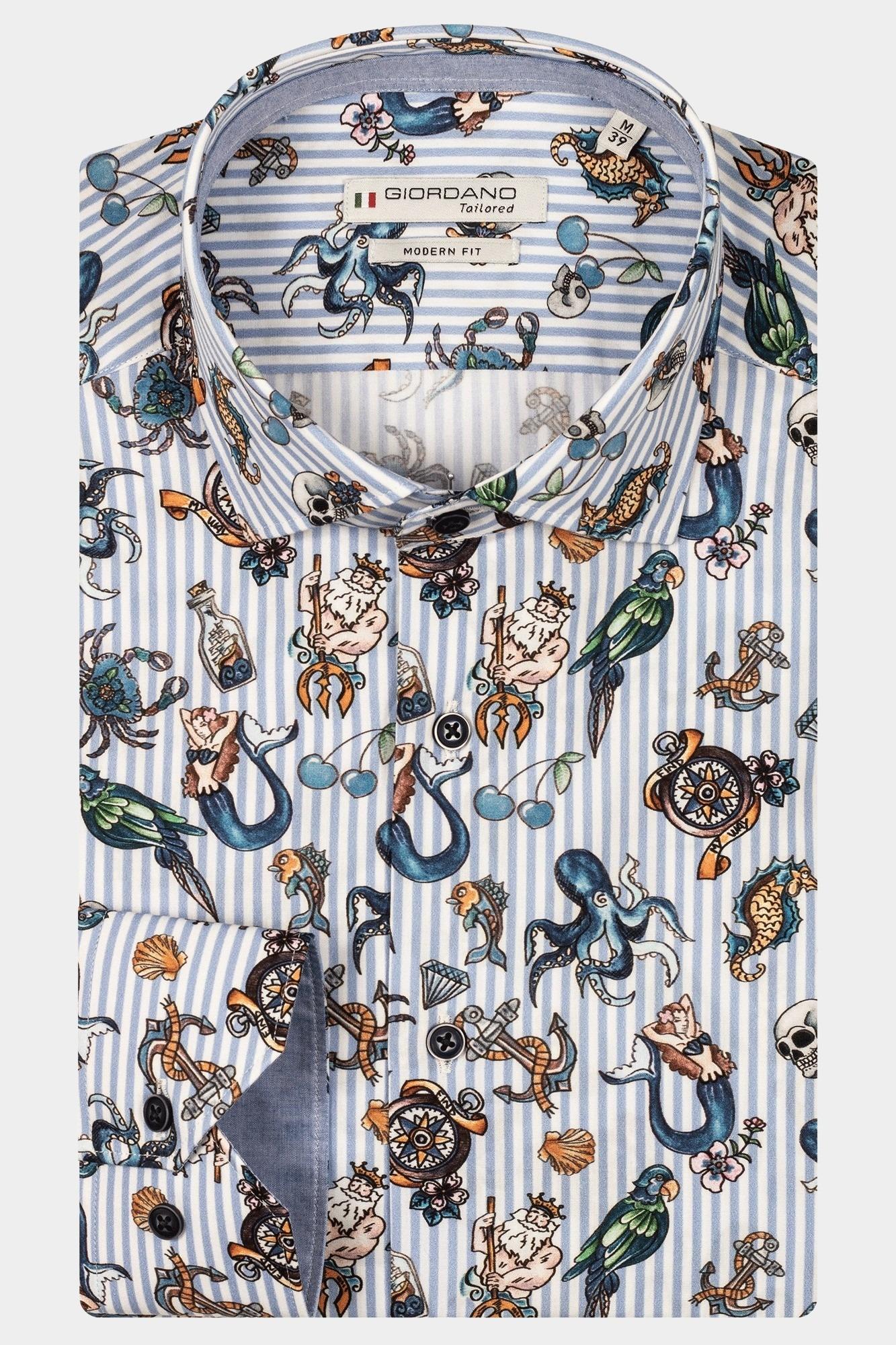 Giordano Casual hemd lange mouw Blauw Maggiore long sleeve semi cut 517857/60