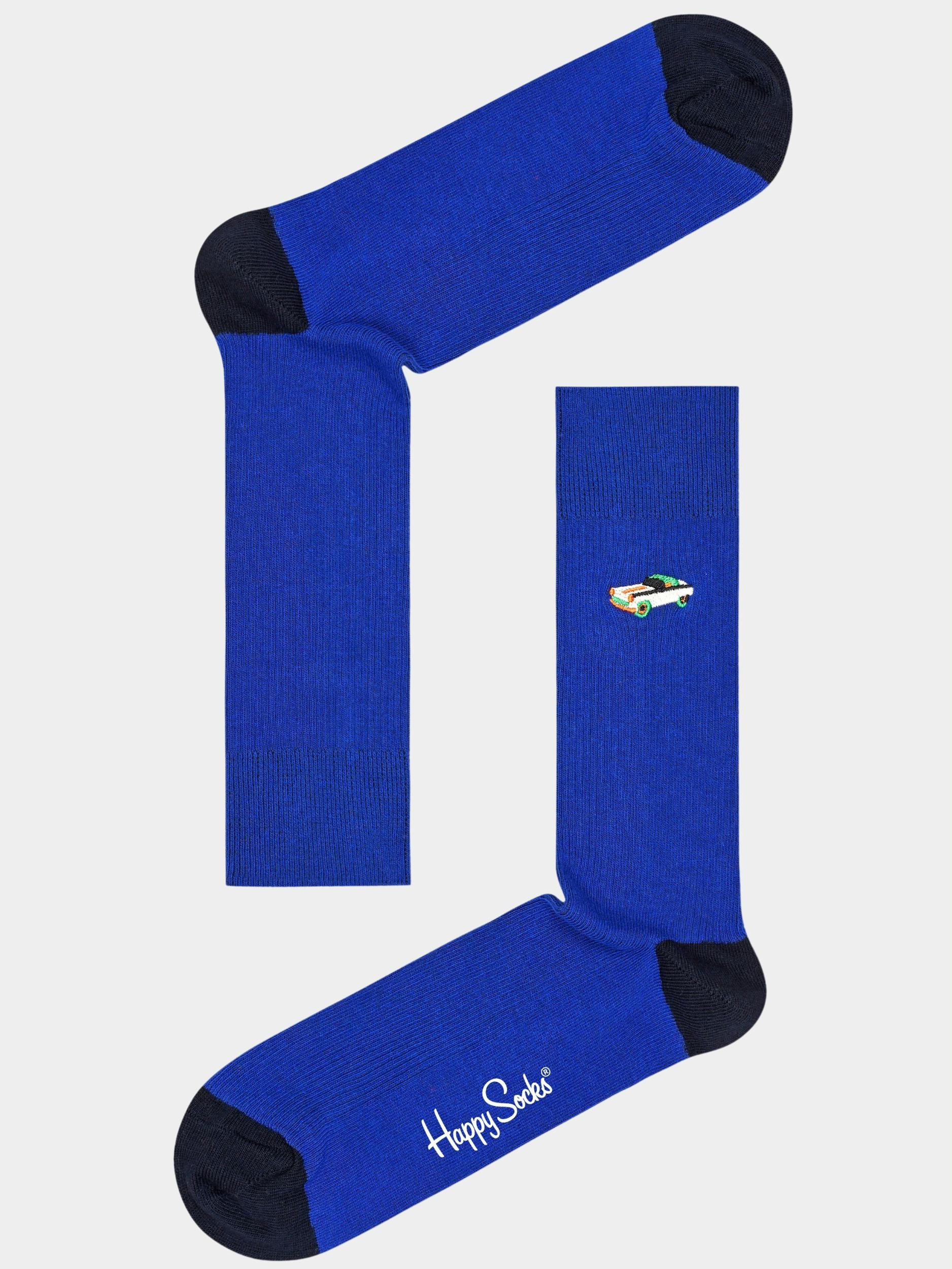 Happy Socks Sokken Blauw Ribbed Embroidery Car RECAR01/6300