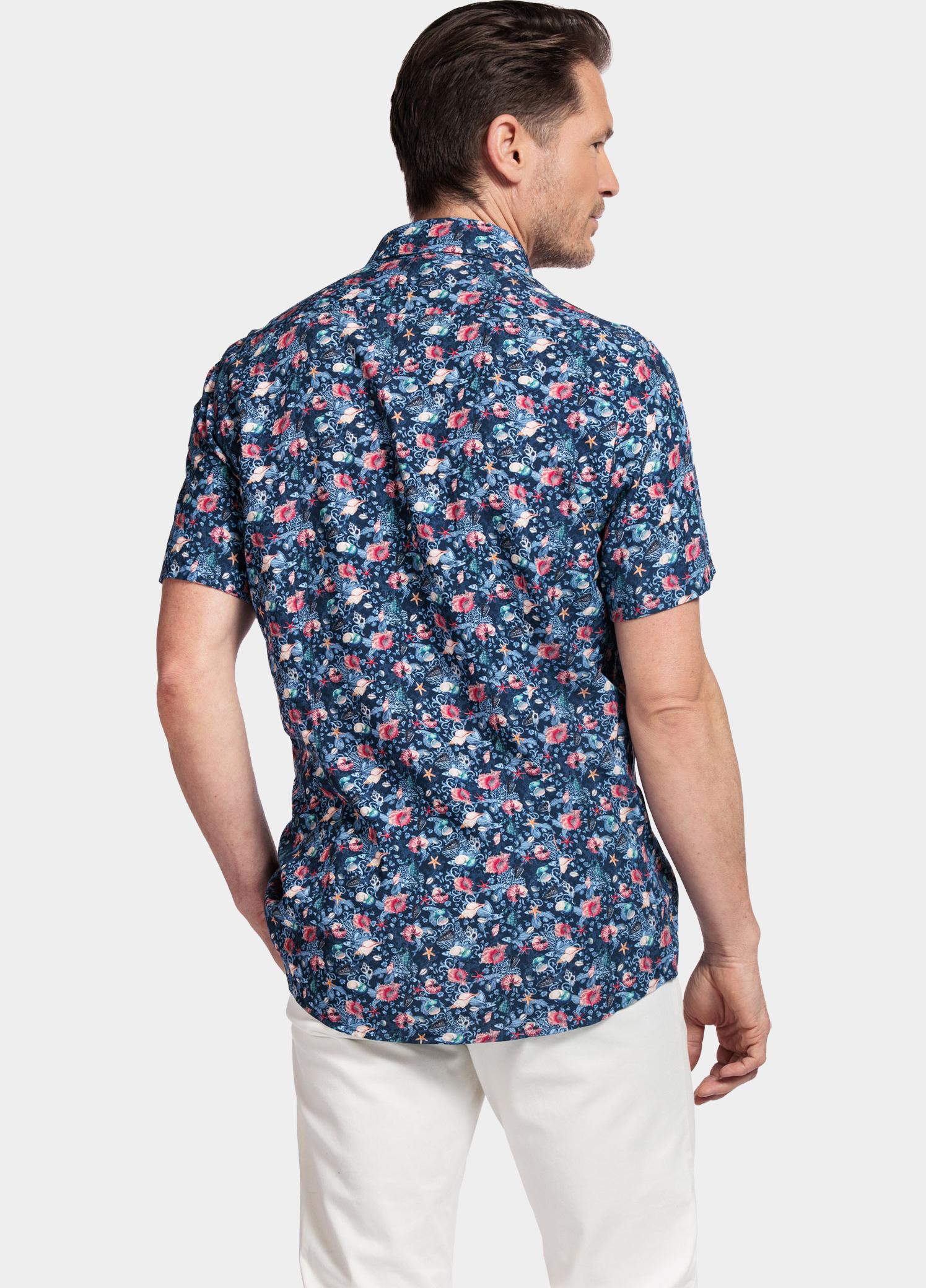 Giordano overhemd korte mouw heren Blauw Front, SS Cutaway Sea Life Pr 416821/60