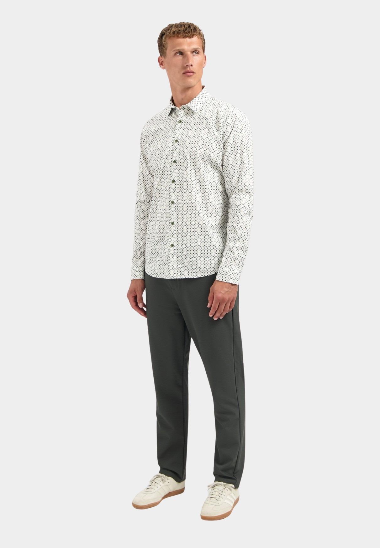 No Excess Casual hemd lange mouw Groen Shirt Stretch Allover Printed 29450804/052