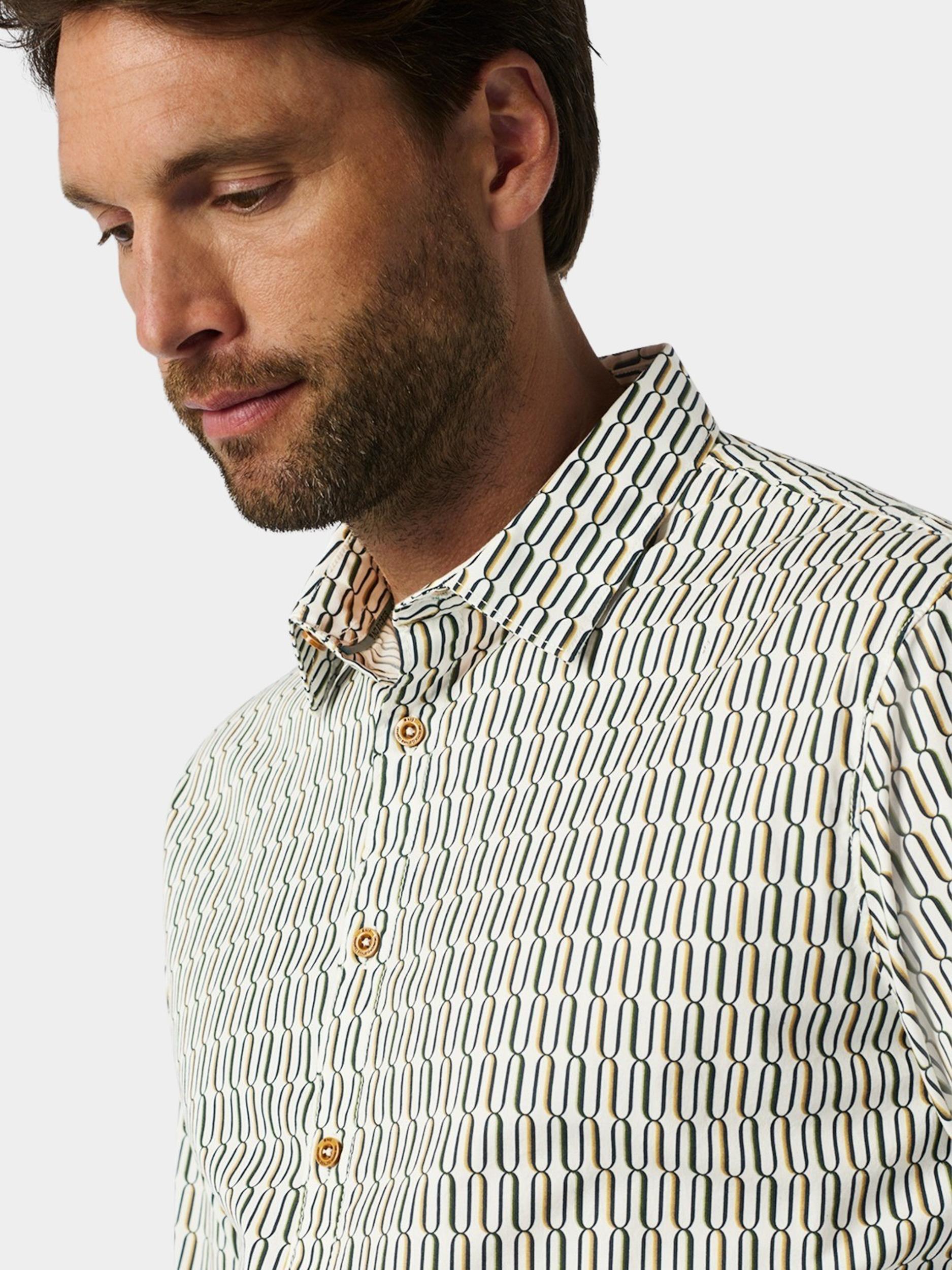 No Excess Casual hemd lange mouw Wit Shirt Stretch Allover Printed 25430711/010