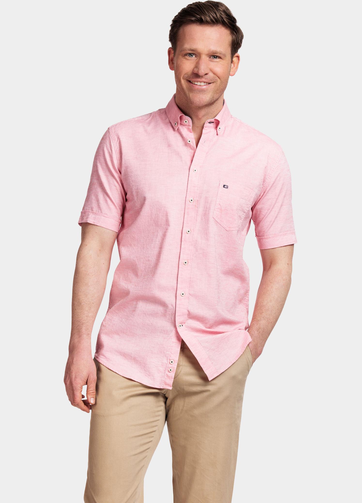 Giordano overhemd korte mouw heren Roze League, SS Button Down Solid 416001/31