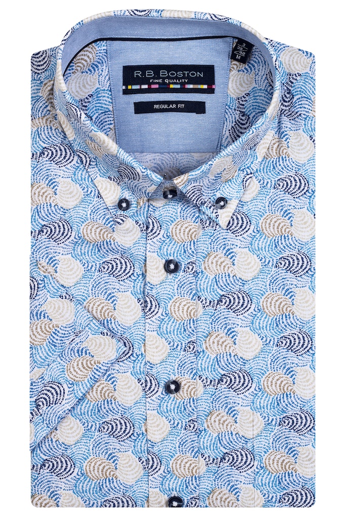 R.B. Boston  Blauw Korte mouw shirt Regular Fit 316670/622