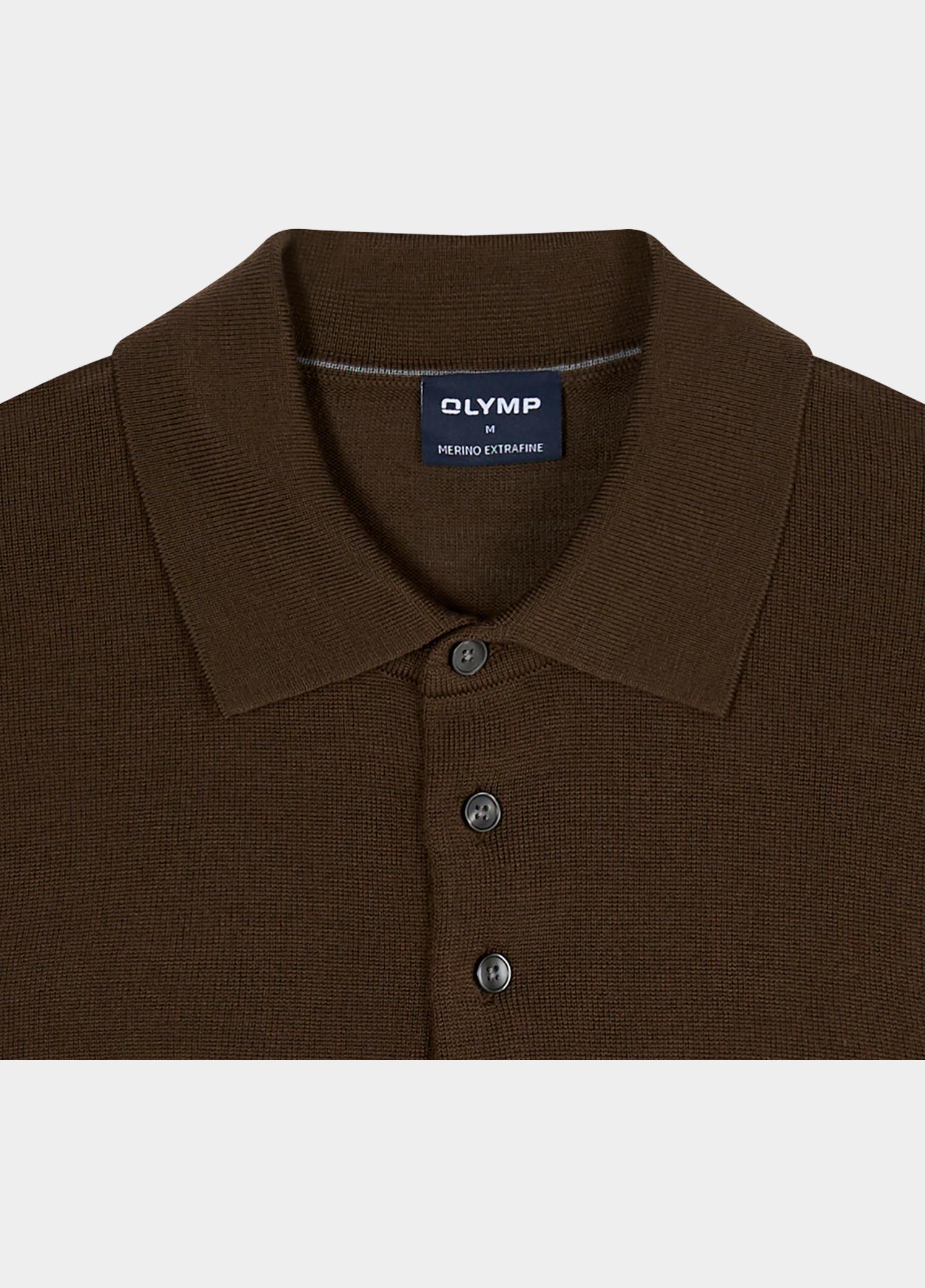 Olymp Polo lange mouwen heren Bruin Polo Strick 533924/89
