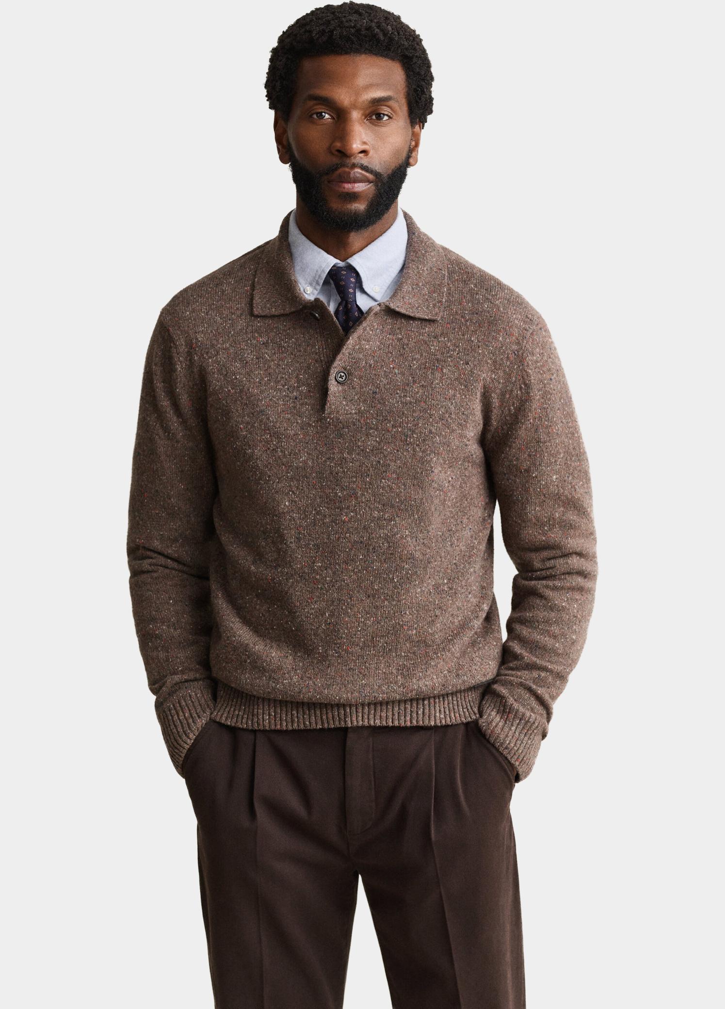 Gant Polo lange mouwen heren Bruin Polotrui van wolmix met kleur 8040263/260