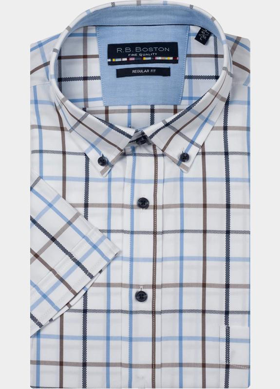 R.B. Boston overhemd korte mouw heren Bruin Marshall SS Button Down 616670/89