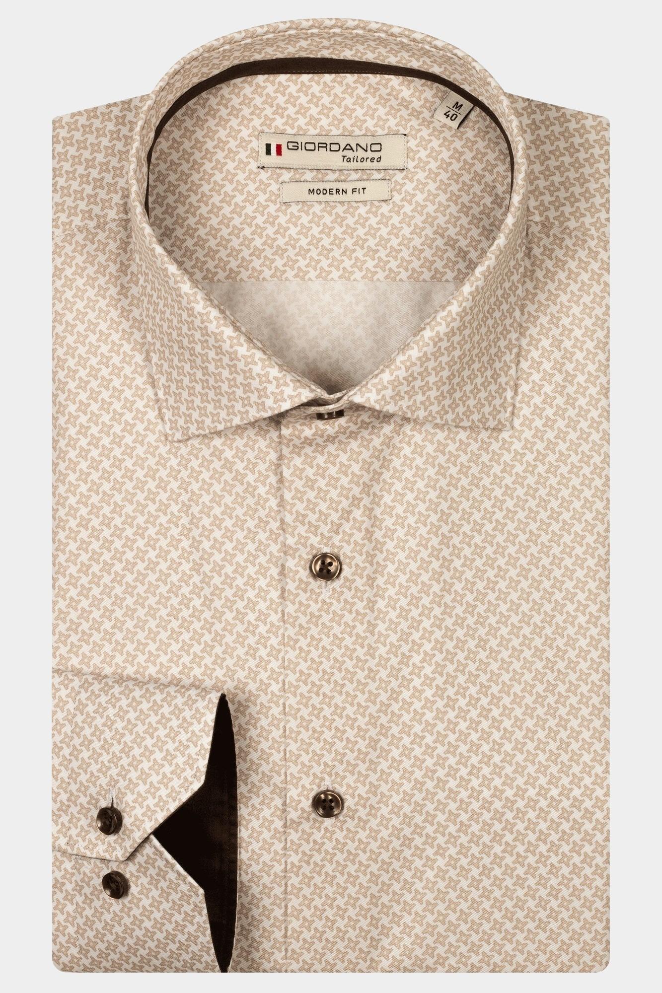 Giordano Casual hemd lange mouw Bruin Maggiore long sleeve semi cut 517847/80