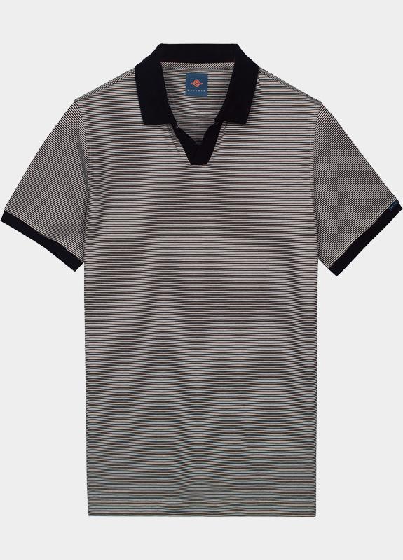 Baileys Polo heren Blauw Poloshirt V-collar small stri 615223/60