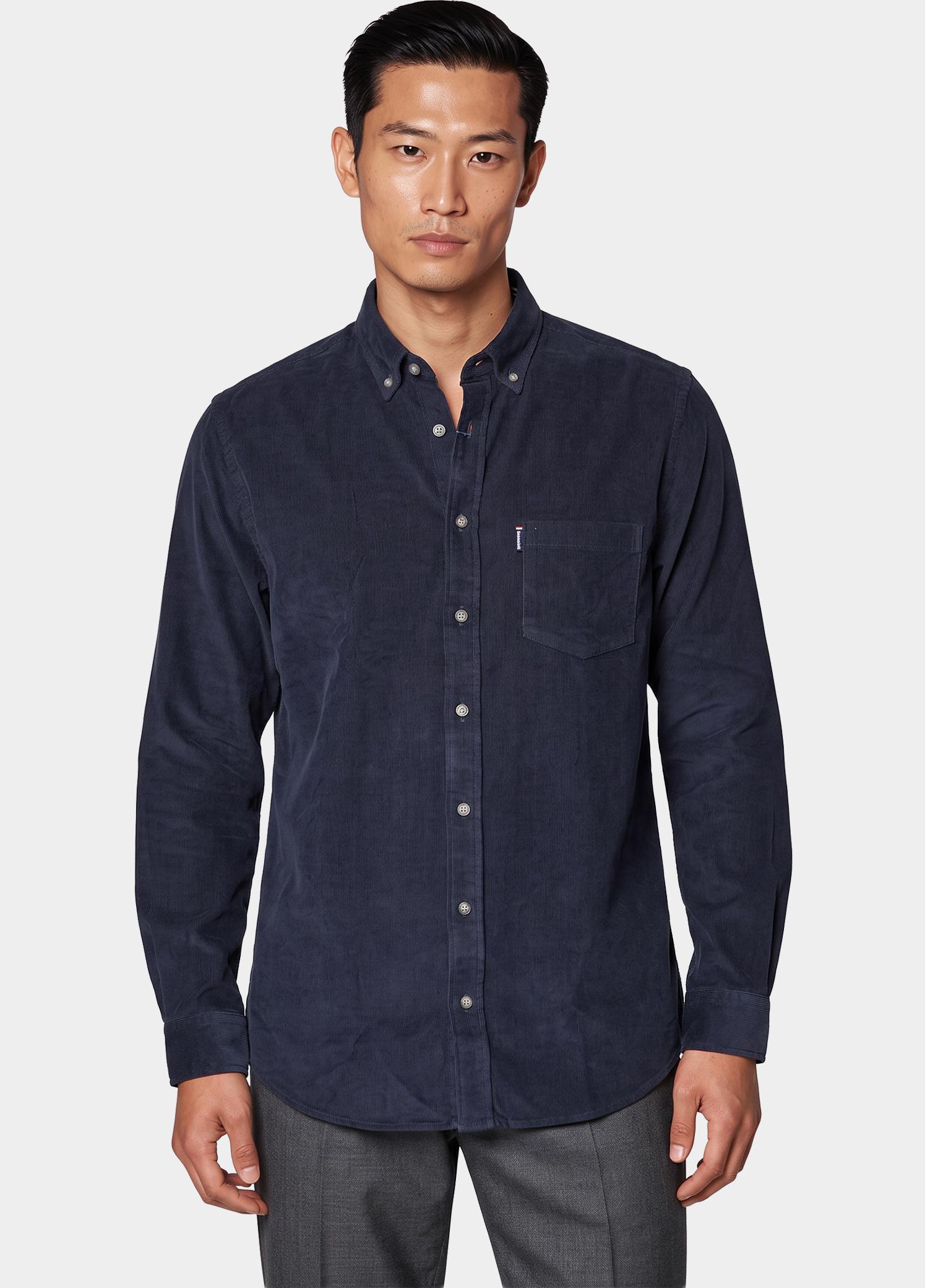 Giordano Overhemd heren Zwart Dino Babycord and check 627007/60