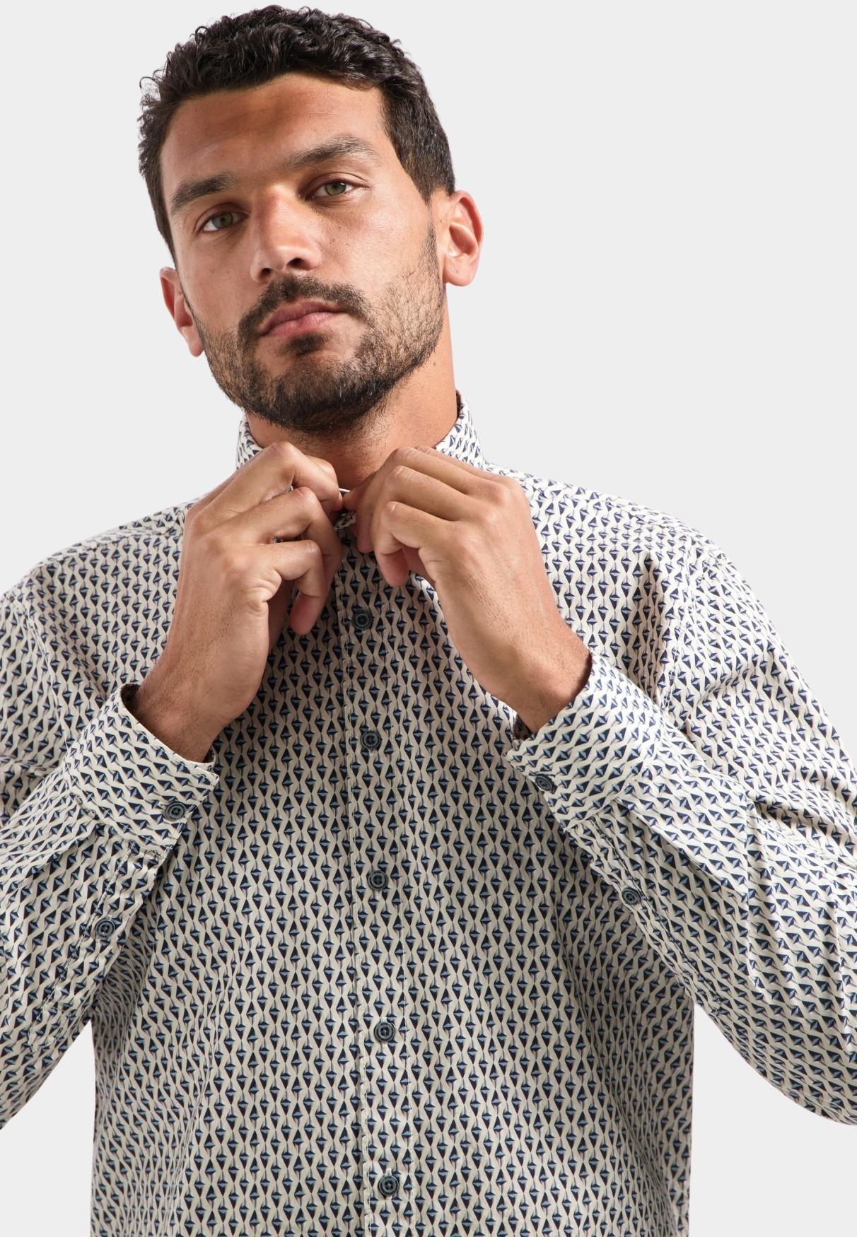 No Excess Casual hemd lange mouw Wit Shirt Stretch Allover Printed 29430922/010