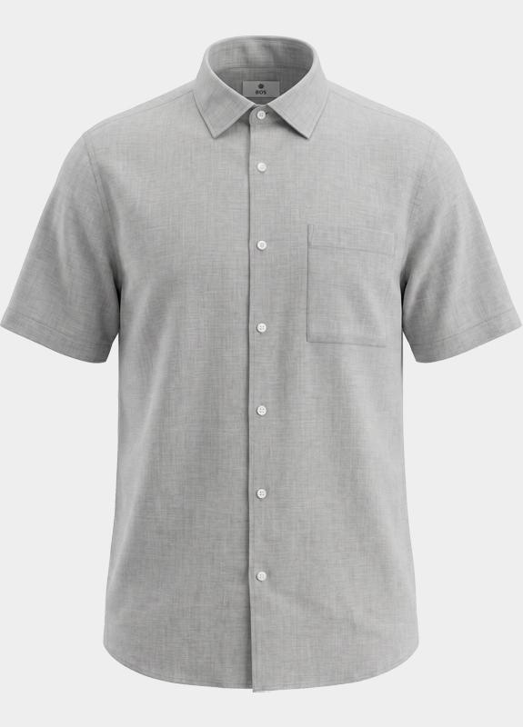 Bos Casual hemd korte mouw Groen Linnen Shirt 5700.426/356