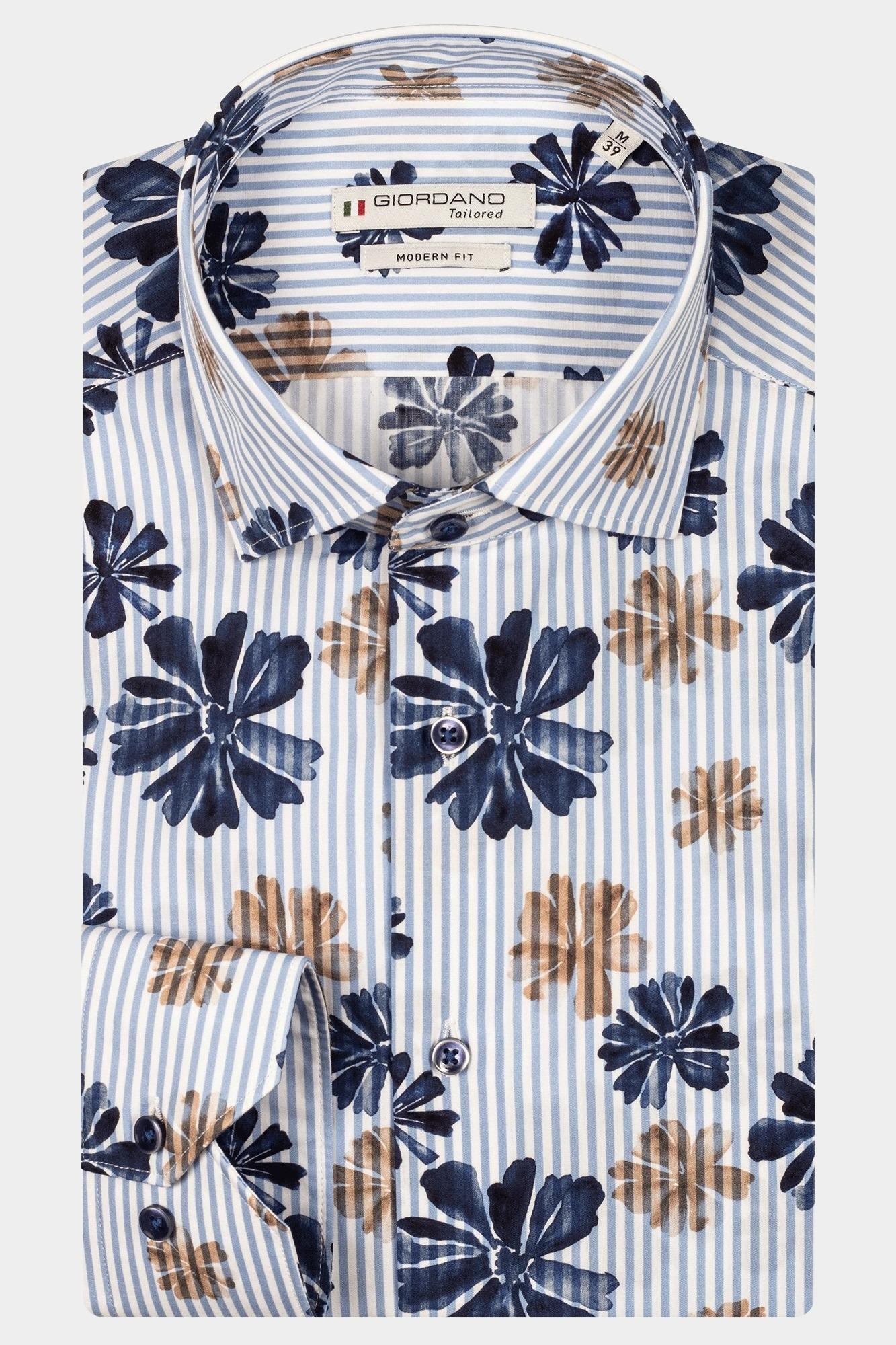 Giordano Casual hemd lange mouw Blauw Maggiore long sleeve semi cut 517859/60