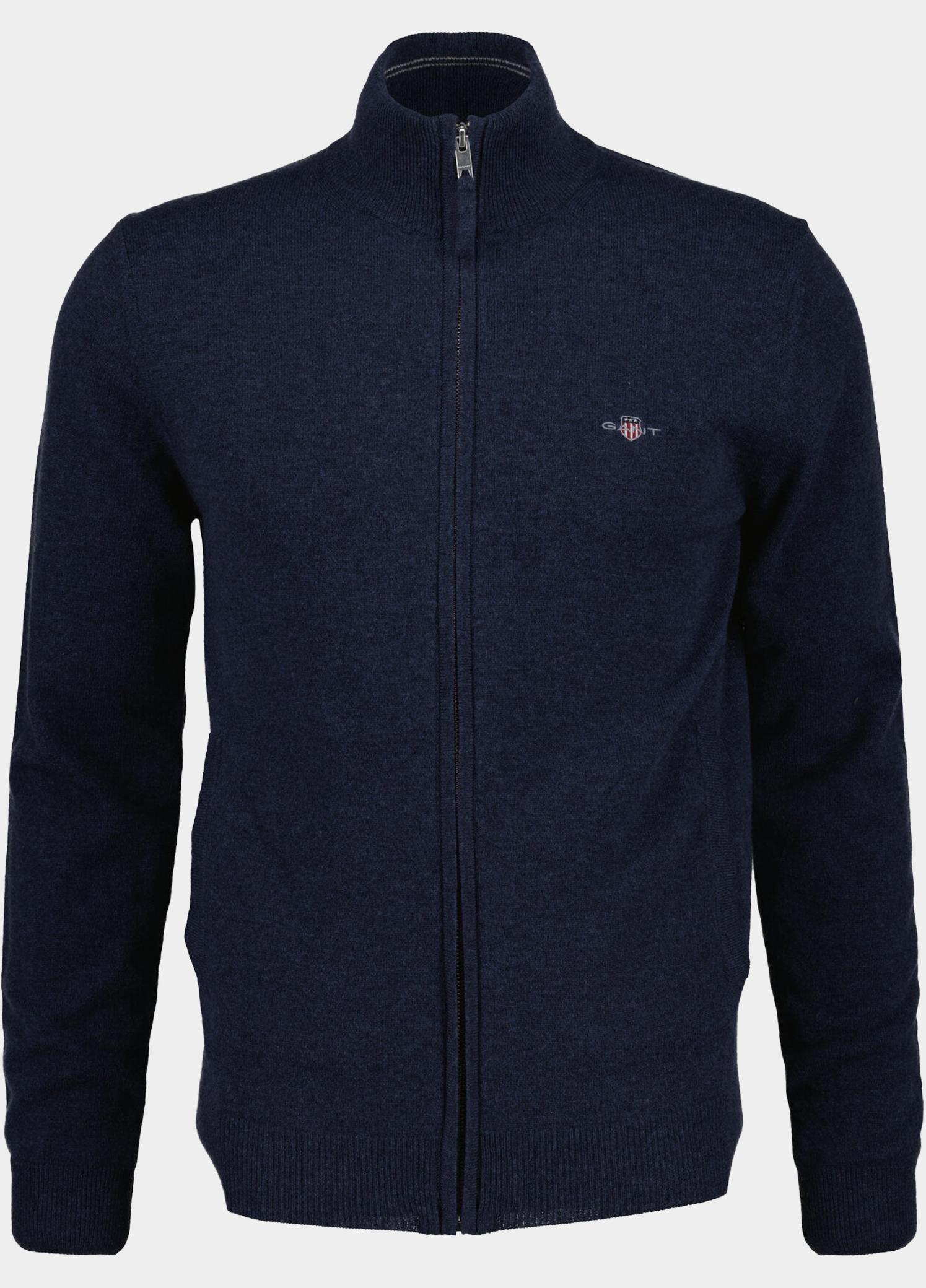 Gant Vest heren Blauw Lamswollen vest met ritssluit 87314/480