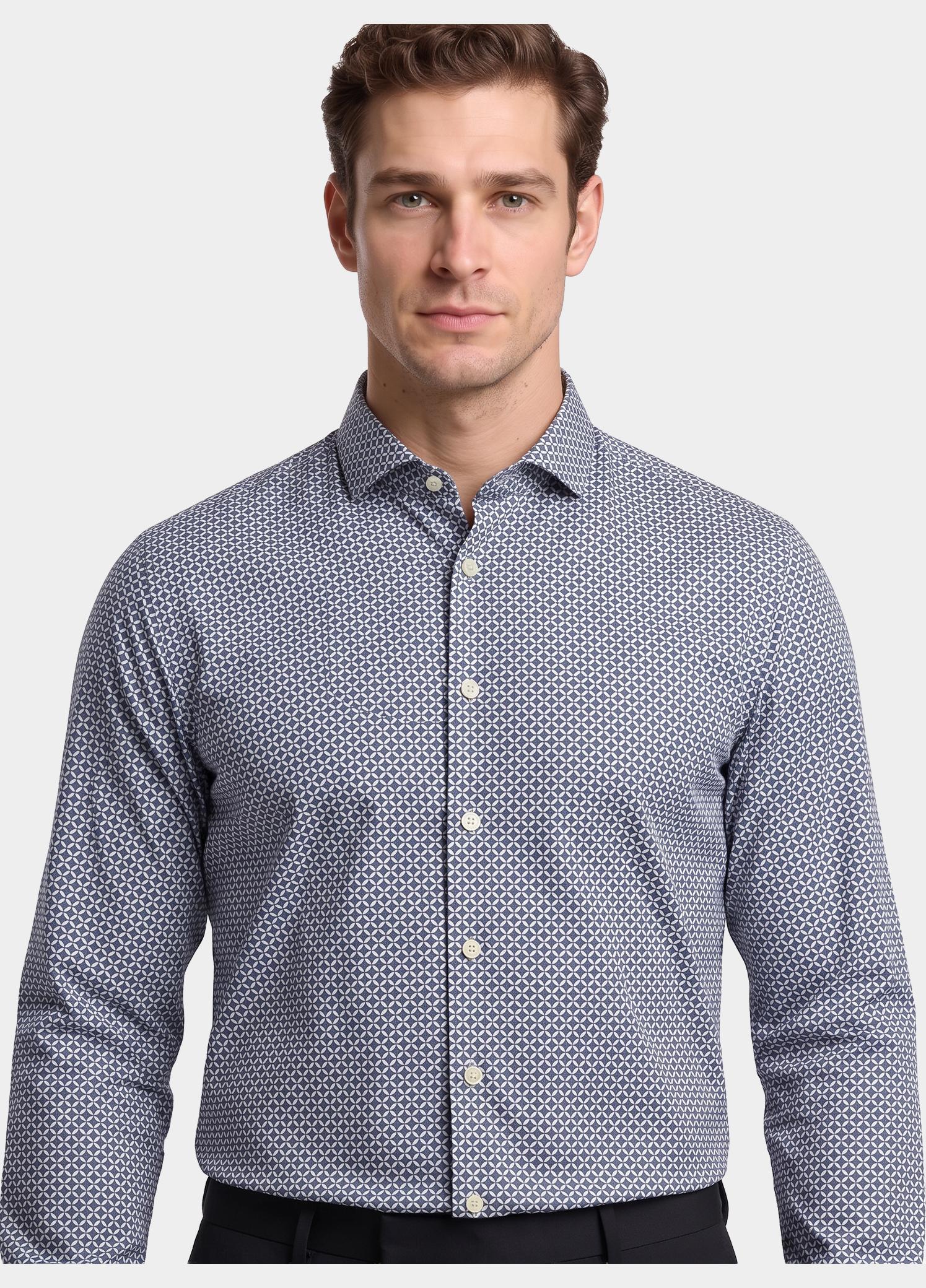 R2 Amsterdam Overhemd extra lange mouw Blauw Printed single jersey shirt 134.WSP.XLS.008/010