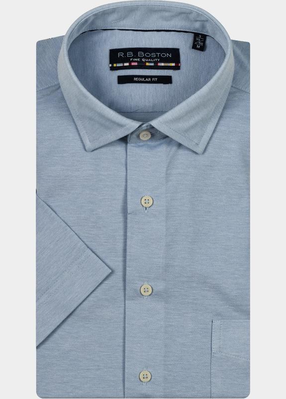 R.B. Boston Casual hemd korte mouw Blauw knitted regular fit 516670/68