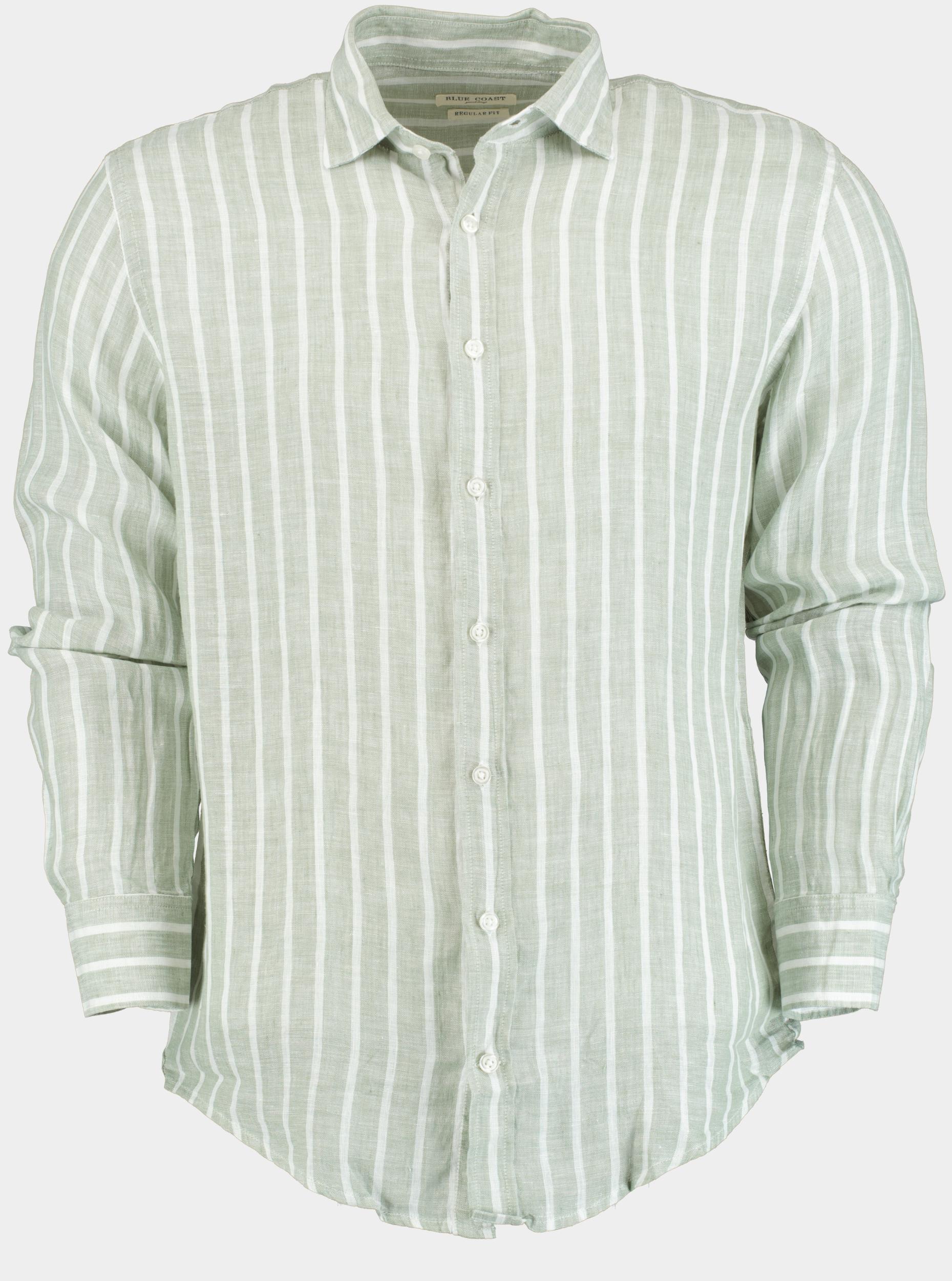 Blue Coast Casual hemd lange mouw Beige 100% linnen, khaki streep 118R3/0048 khaki