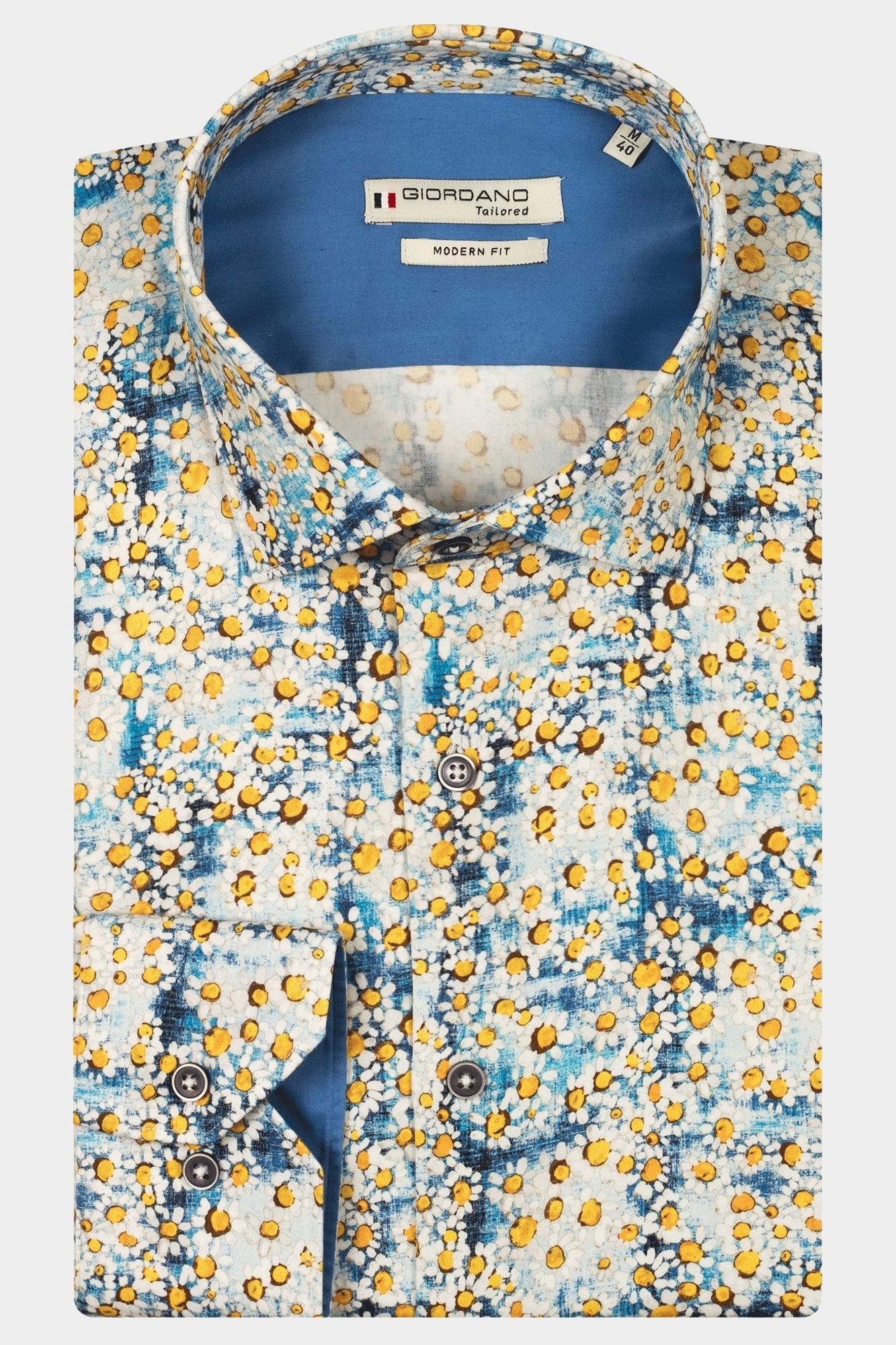 Giordano Casual hemd lange mouw Blauw Maggiore long sleeve semi cut 517828/61