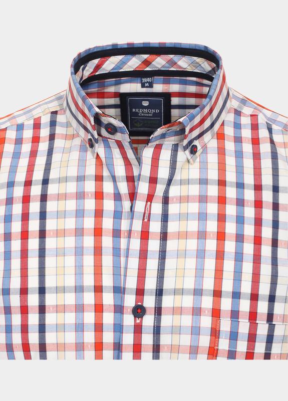 Redmond overhemd korte mouw heren Rood Popline Dobby 241070999/50