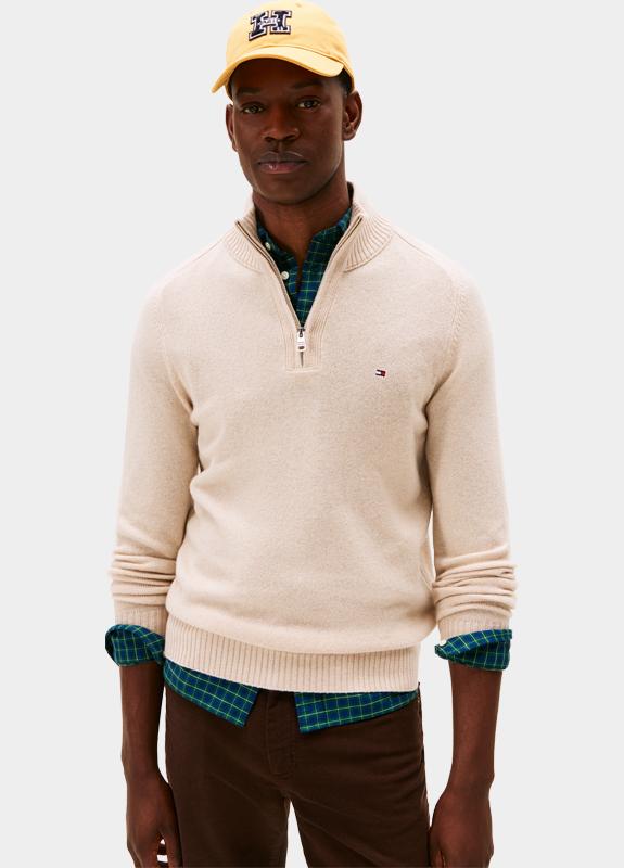 Tommy Hilfiger Half Zip Beige LAMBSWOOL ZIP MOCK MW0MW36536/AFL