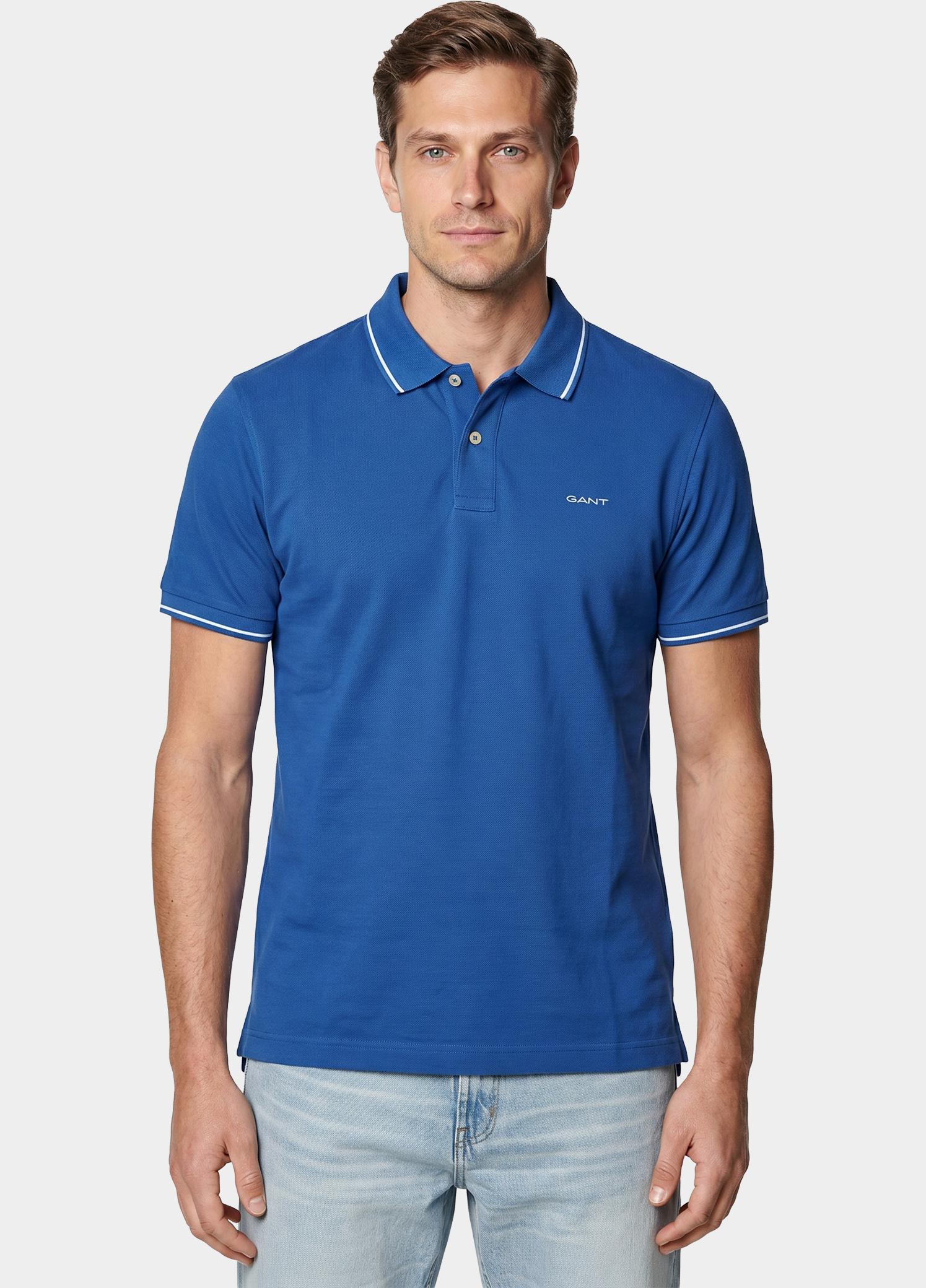 Gant Polo heren Blauw Tipped Piqué Polo Shirt 2062034/407