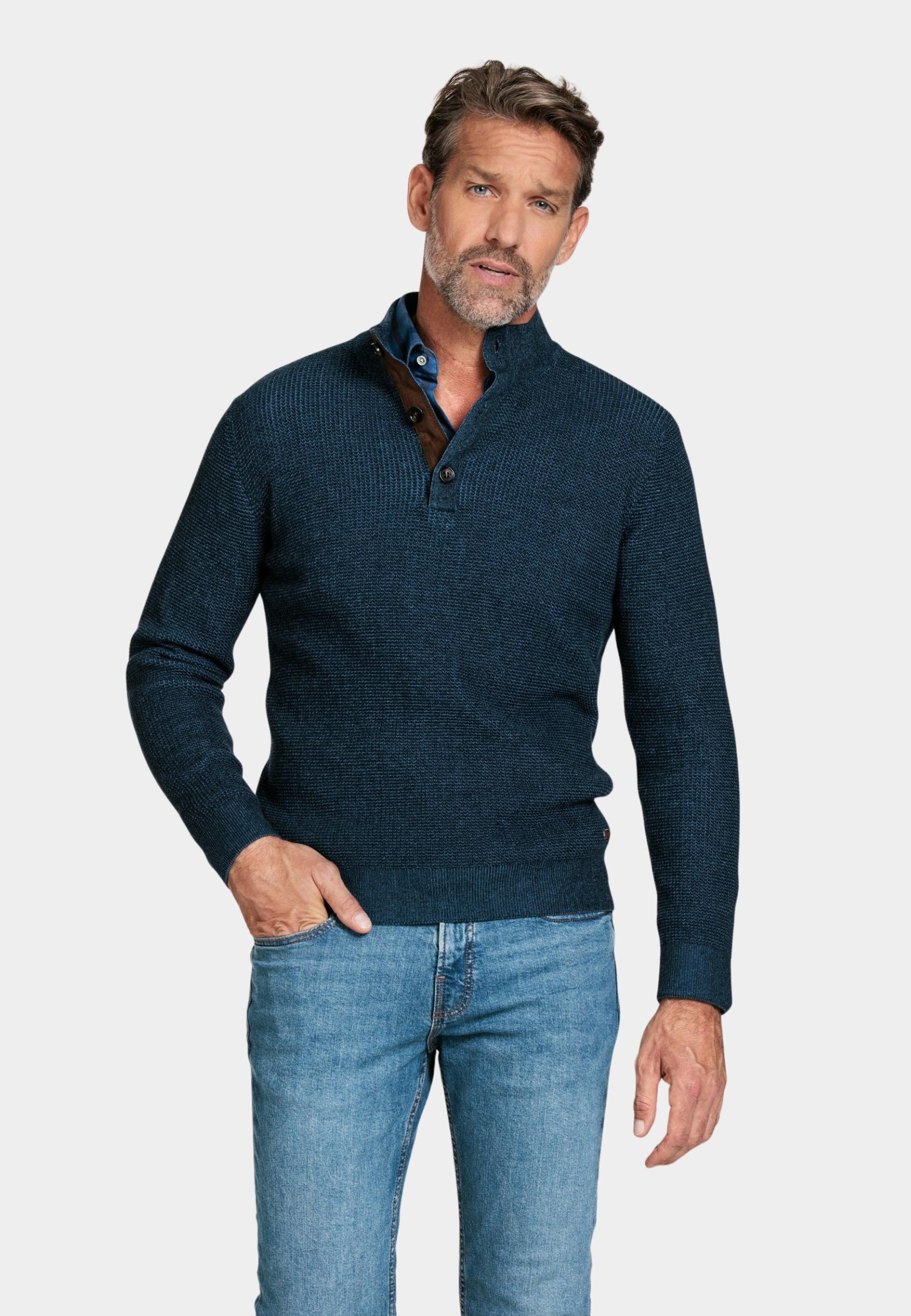 Baileys Half Zip Blauw Pullover 1/2 button Placket 328411/635