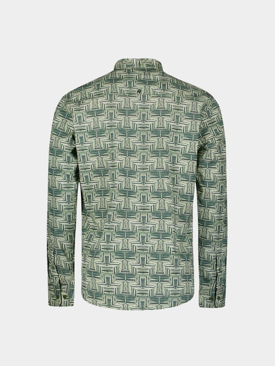No Excess Casual hemd lange mouw Groen Shirt Stretch Allover Printed 29450701/052