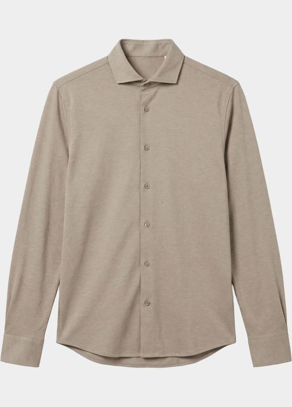 Bos Overhemd heren Beige van jersey met cutaway boord 3505/Beige