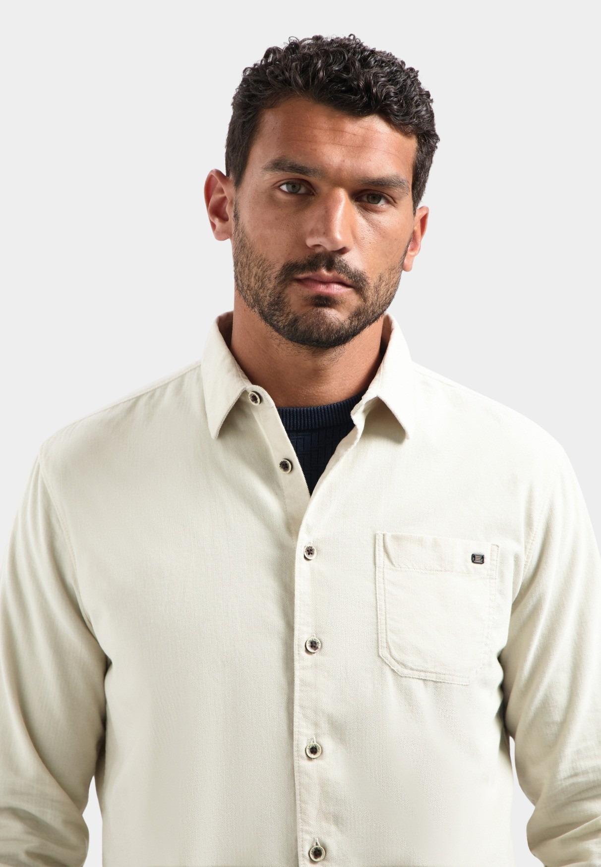 No Excess Casual hemd lange mouw Wit Shirt Solid Fine Herringbone 29430843/013