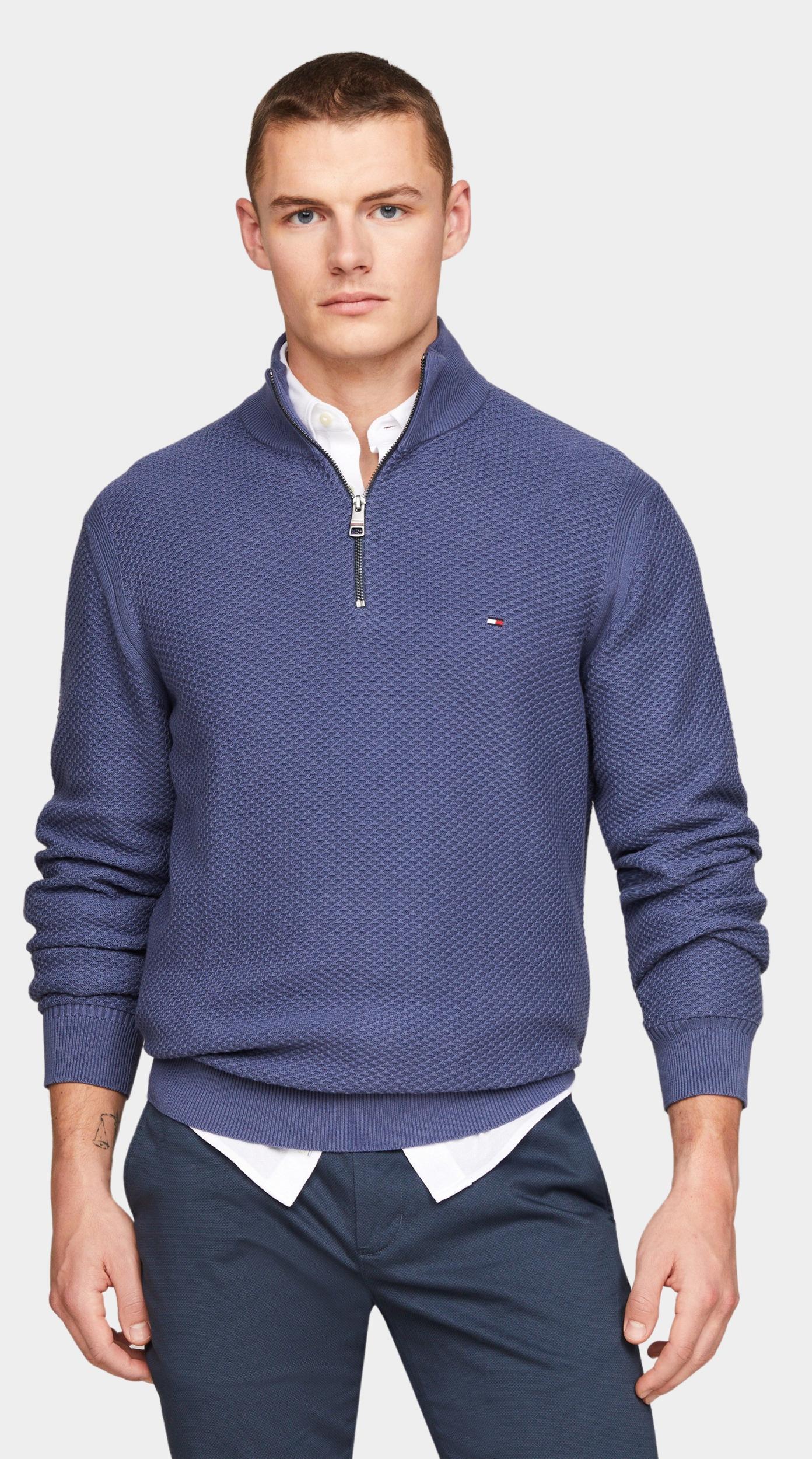 Tommy Hilfiger Pullover Blauw Oval Structure Zip Mock MW0MW34690/C9T