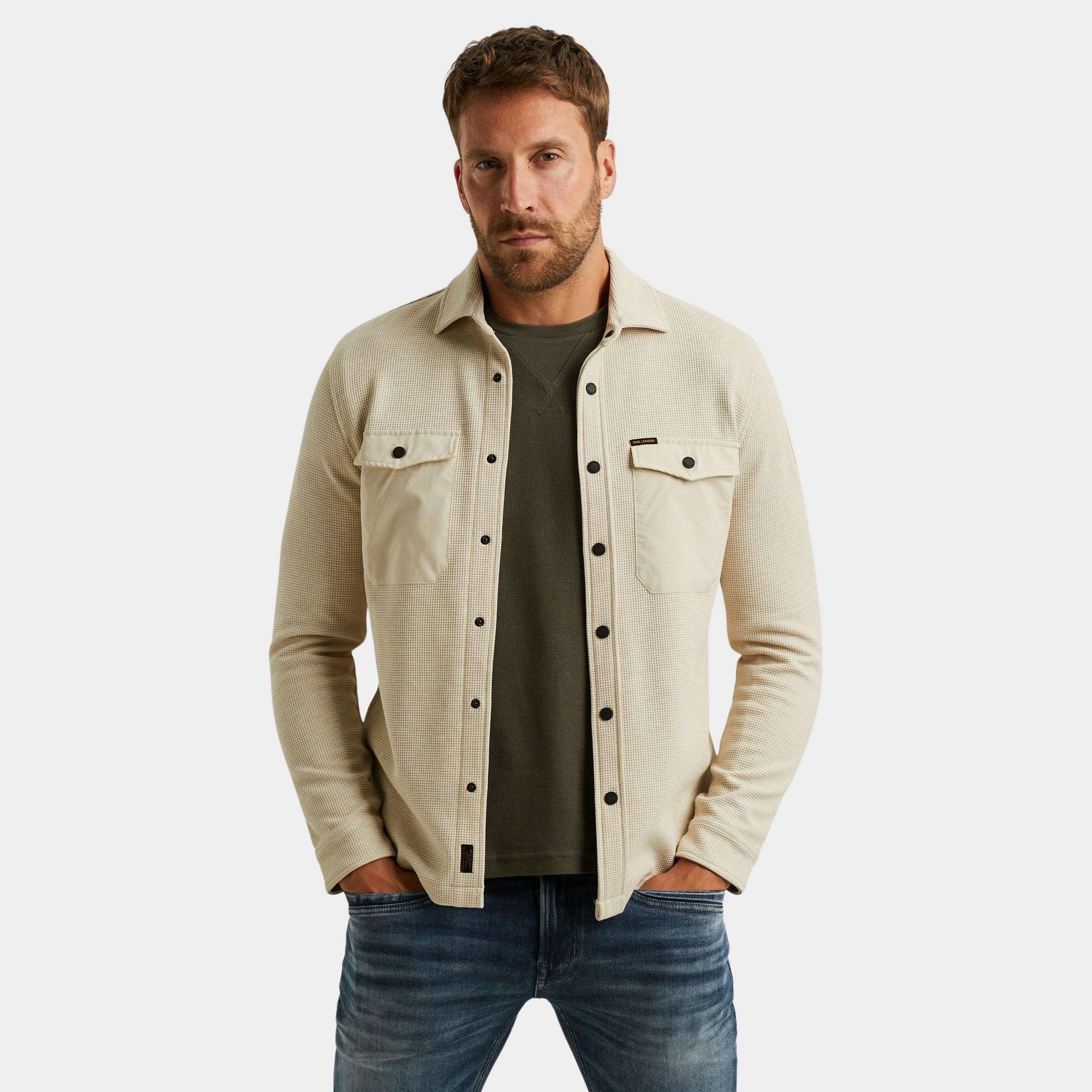 PME Legend Casual hemd lange mouw Beige LONG SLEEVE SHIRT Waffle Jers PSI2511246/7013