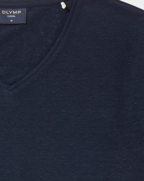Olymp T-shirt korte mouw Blauw Linen V-Neck T-Shirt 561552/18