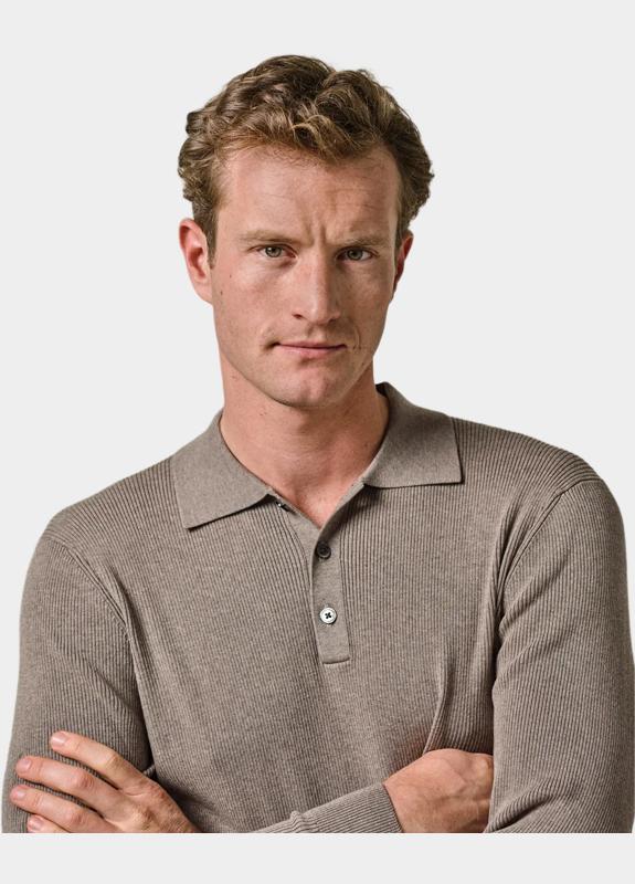 Profuomo Polo lange mouw Bruin  PPWJ10003/B